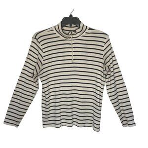 L.L. Bean Women's Striped Quarter Zip Long Sleeve Shirt Size XL Nautical Coastal